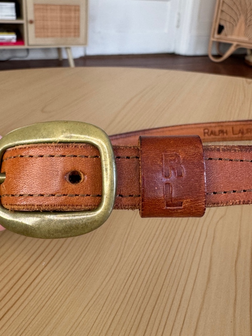 Vintage 80s Ralph Lauren Tan Vaccheta Leather Belt RL Stamp Italy Size 30” - Picture 6 of 11